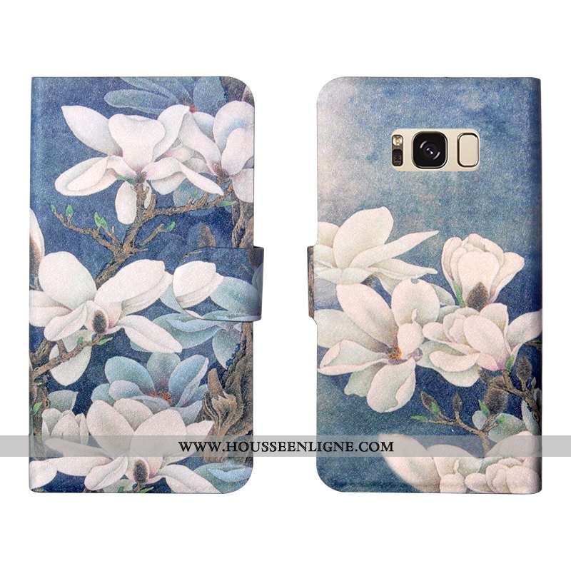 Étui Samsung Galaxy S8+ Cuir Fluide Doux Fleurs Simple Luxe Personnalité Verte