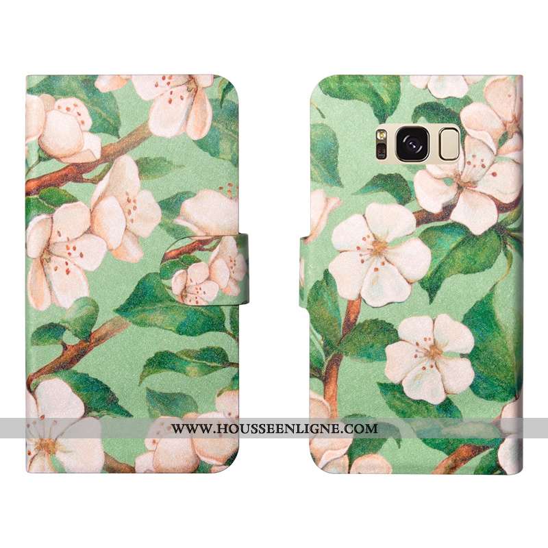 Étui Samsung Galaxy S8+ Cuir Fluide Doux Fleurs Simple Luxe Personnalité Verte