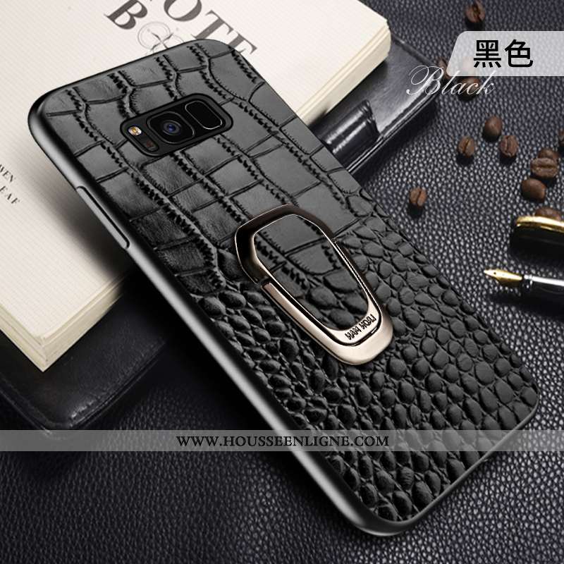 Étui Samsung Galaxy S8 Cuir Véritable Cuir Coque Anneau Téléphone Portable Protection Étoile Noir