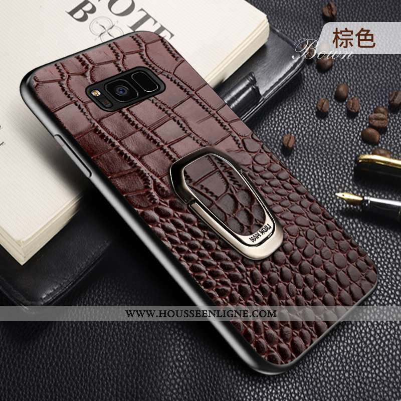 Étui Samsung Galaxy S8 Cuir Véritable Cuir Coque Anneau Téléphone Portable Protection Étoile Noir