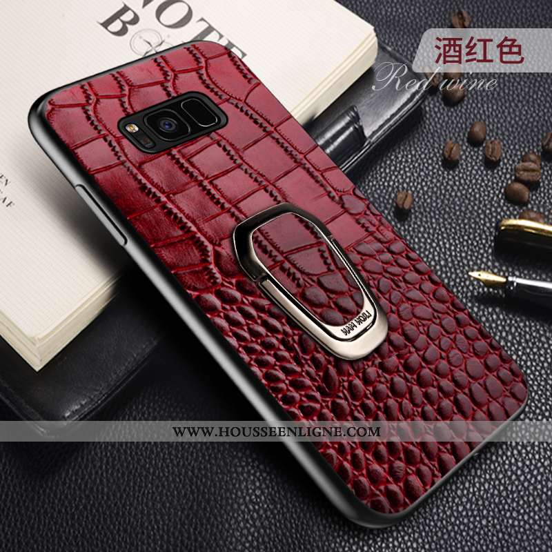 Étui Samsung Galaxy S8 Cuir Véritable Cuir Coque Anneau Téléphone Portable Protection Étoile Noir