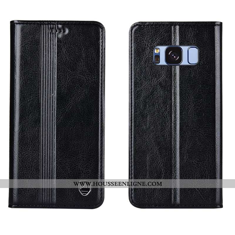 Étui Samsung Galaxy S8+ Cuir Véritable Cuir Coque Étoile Incassable Tout Compris Noir