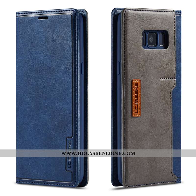 Étui Samsung Galaxy S8+ Cuir Véritable Housse Coque Membrane Bleu Marin Pu Tempérer Bleu Foncé