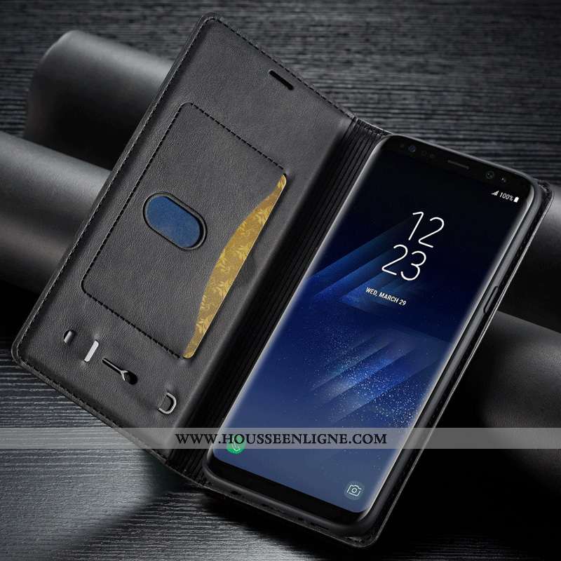 Étui Samsung Galaxy S8+ Cuir Véritable Housse Coque Membrane Bleu Marin Pu Tempérer Bleu Foncé