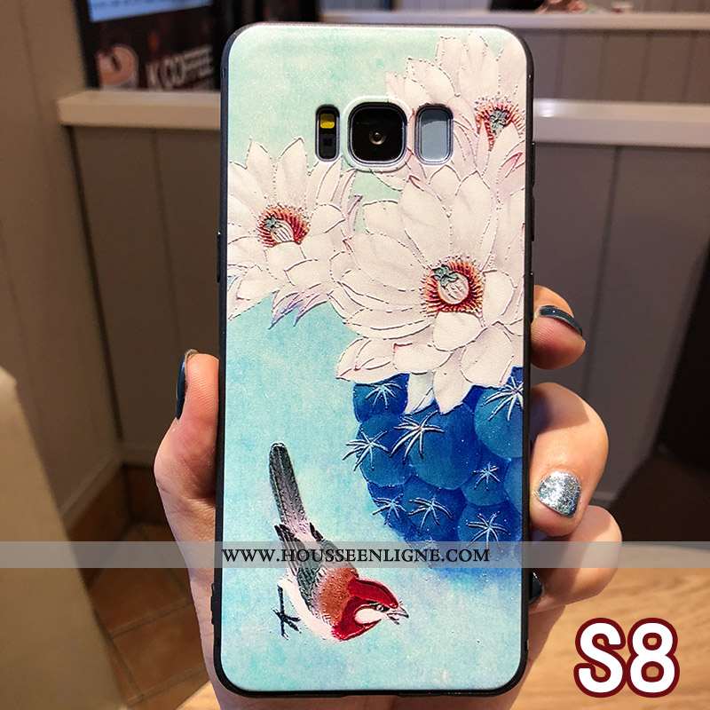 Étui Samsung Galaxy S8 Gaufrage Cou Suspendu Téléphone Portable Anneau Style Chinois Protection Bleu