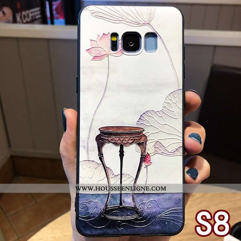 Étui Samsung Galaxy S8 Gaufrage Cou Suspendu Téléphone Portable Anneau Style Chinois Protection Bleu