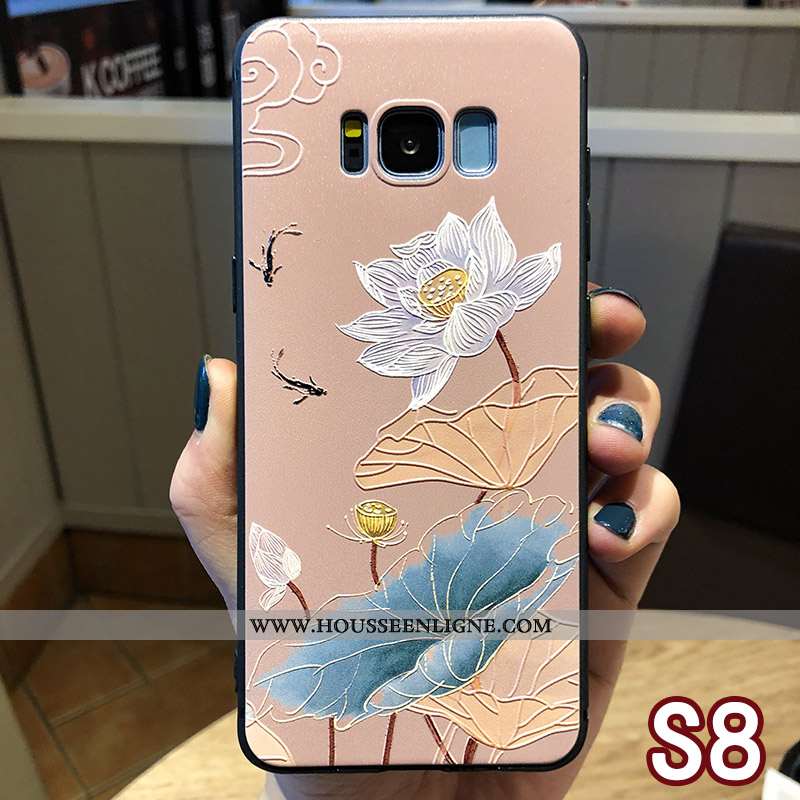 Étui Samsung Galaxy S8 Gaufrage Cou Suspendu Téléphone Portable Anneau Style Chinois Protection Bleu