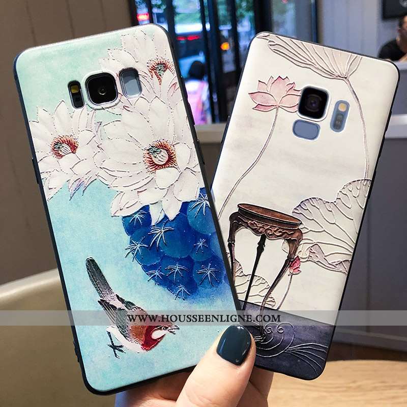 Étui Samsung Galaxy S8 Gaufrage Cou Suspendu Téléphone Portable Anneau Style Chinois Protection Bleu