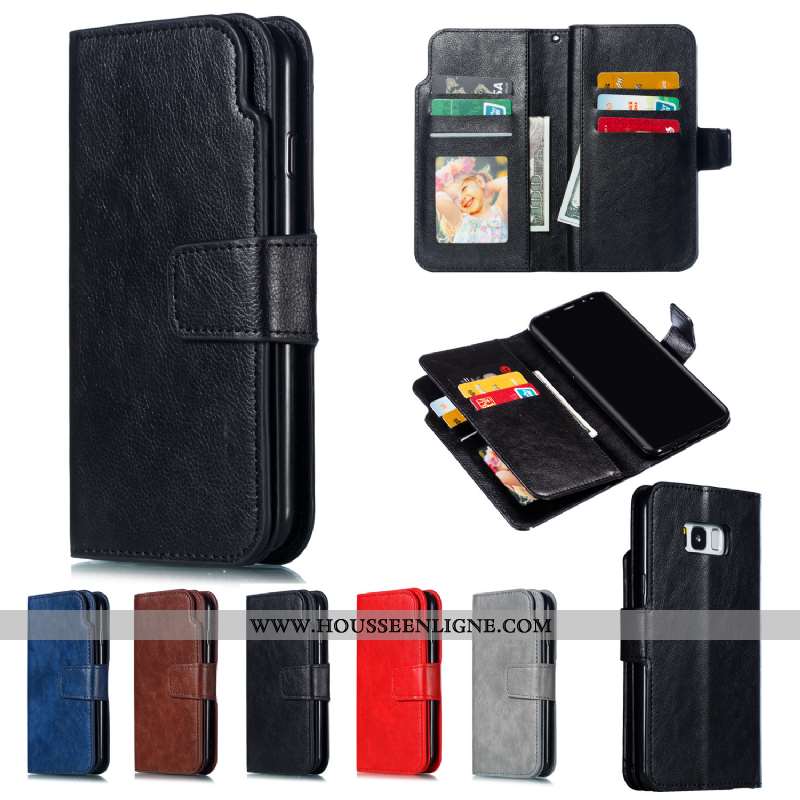 Étui Samsung Galaxy S8 Portefeuille Cuir Housse Étoile Protection Téléphone Portable Noir
