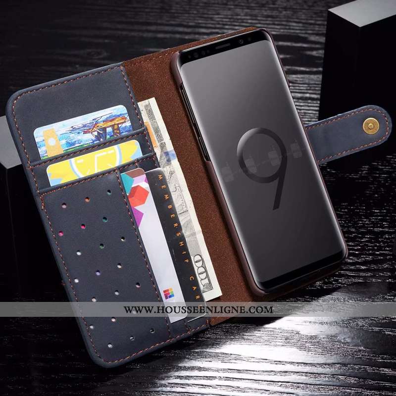 Étui Samsung Galaxy S9 Cuir Véritable Luxe Rouge Tout Compris Clamshell Étoile Pu