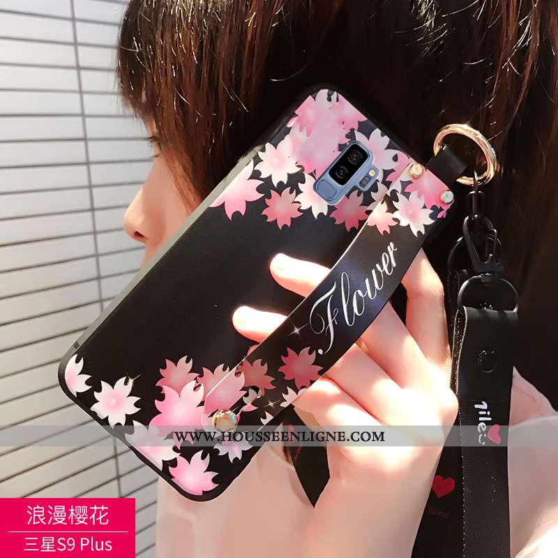 Étui Samsung Galaxy S9+ Personnalité Créatif Coque Cou Suspendu Protection Téléphone Portable Noir