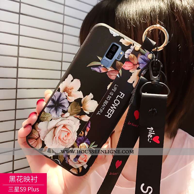 Étui Samsung Galaxy S9+ Personnalité Créatif Coque Cou Suspendu Protection Téléphone Portable Noir