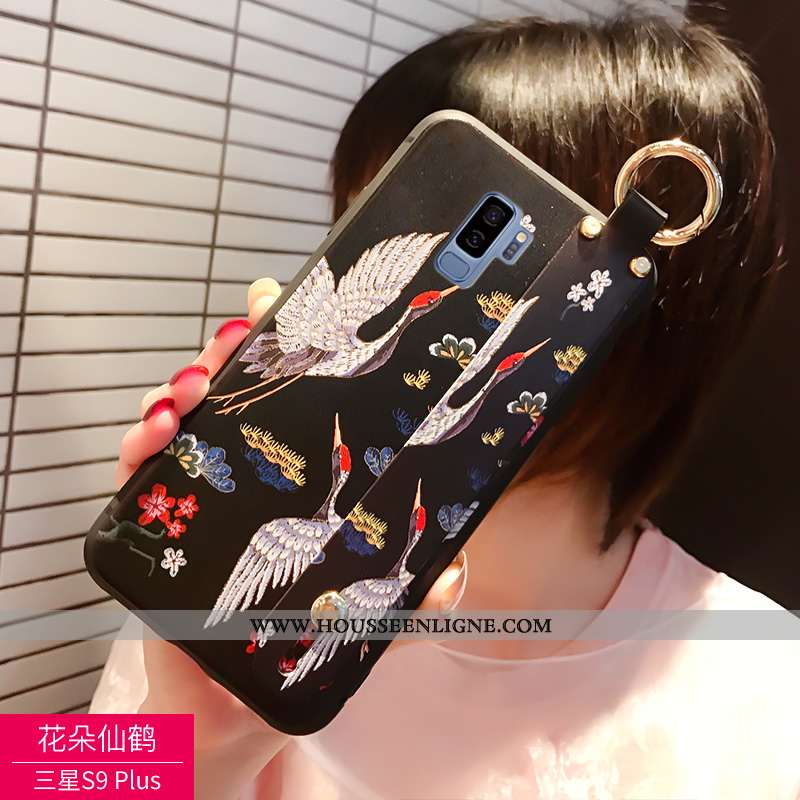 Étui Samsung Galaxy S9+ Personnalité Créatif Coque Cou Suspendu Protection Téléphone Portable Noir