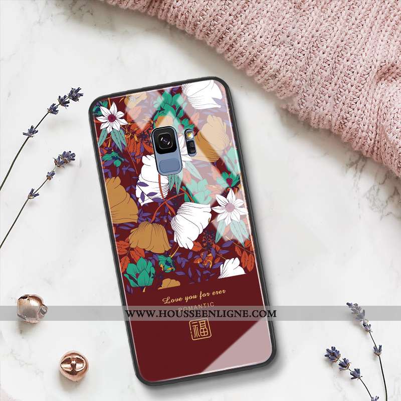 Étui Samsung Galaxy S9 Protection Verre Art Téléphone Portable Tout Compris Étoile Net Rouge Bordeau
