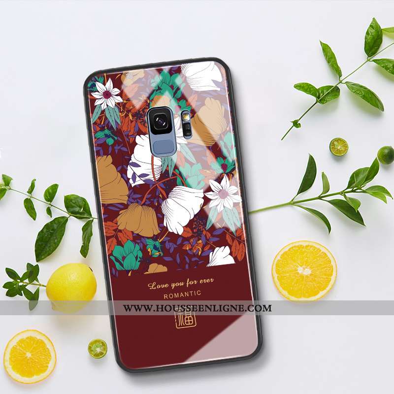 Étui Samsung Galaxy S9 Protection Verre Art Téléphone Portable Tout Compris Étoile Net Rouge Bordeau