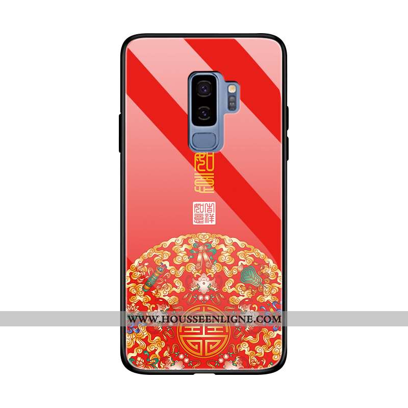 Étui Samsung Galaxy S9+ Protection Verre Style Chinois Coque Luxe Vent Ornements Suspendus Noir