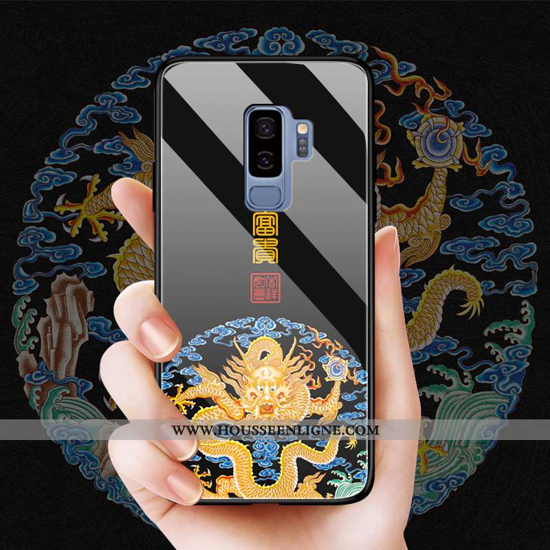 Étui Samsung Galaxy S9+ Protection Verre Style Chinois Coque Luxe Vent Ornements Suspendus Noir