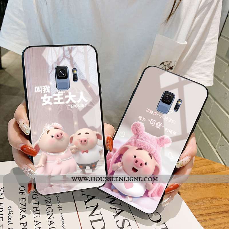 Étui Samsung Galaxy S9 Protection Verre Tendance Créatif Net Rouge Charmant Petit Rose