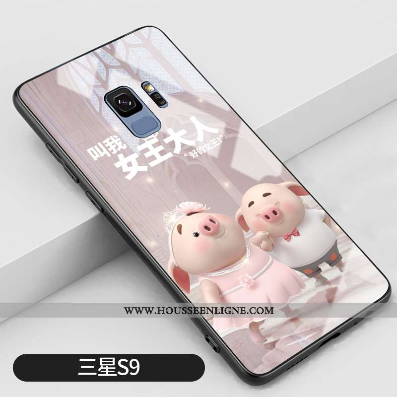 Étui Samsung Galaxy S9 Protection Verre Tendance Créatif Net Rouge Charmant Petit Rose