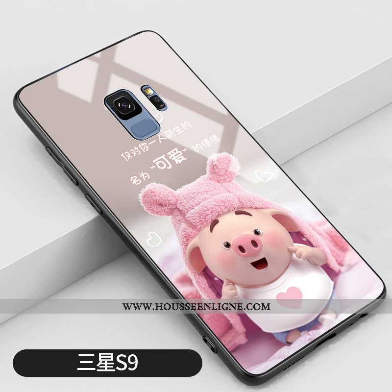 Étui Samsung Galaxy S9 Protection Verre Tendance Créatif Net Rouge Charmant Petit Rose