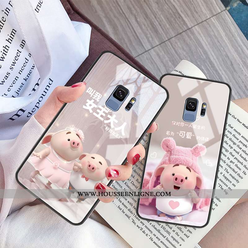 Étui Samsung Galaxy S9 Protection Verre Tendance Créatif Net Rouge Charmant Petit Rose