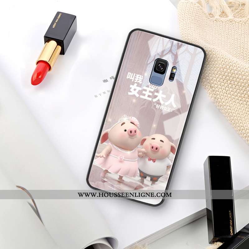 Étui Samsung Galaxy S9 Protection Verre Tendance Créatif Net Rouge Charmant Petit Rose