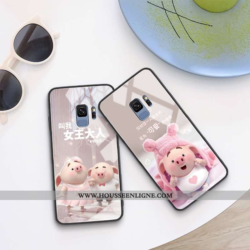 Étui Samsung Galaxy S9 Protection Verre Tendance Créatif Net Rouge Charmant Petit Rose