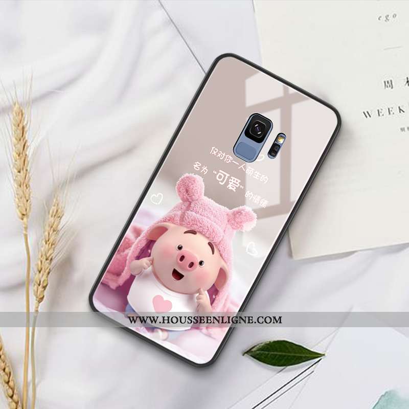 Étui Samsung Galaxy S9 Protection Verre Tendance Créatif Net Rouge Charmant Petit Rose