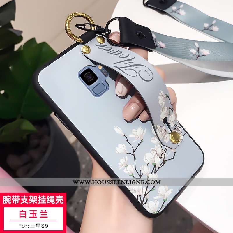 Étui Samsung Galaxy S9 Silicone Délavé En Daim Ornements Suspendus Incassable Blanc Téléphone Portab
