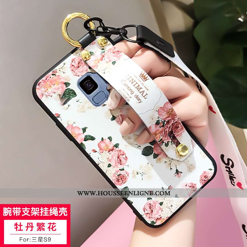 Étui Samsung Galaxy S9 Silicone Délavé En Daim Ornements Suspendus Incassable Blanc Téléphone Portab