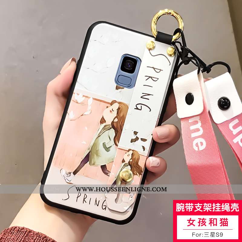 Étui Samsung Galaxy S9 Silicone Délavé En Daim Ornements Suspendus Incassable Blanc Téléphone Portab