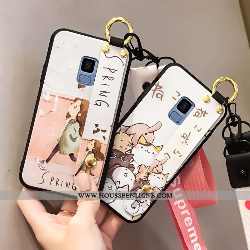 Étui Samsung Galaxy S9 Silicone Délavé En Daim Ornements Suspendus Incassable Blanc Téléphone Portab
