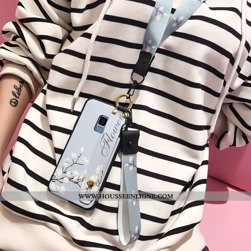 Étui Samsung Galaxy S9 Silicone Délavé En Daim Ornements Suspendus Incassable Blanc Téléphone Portab