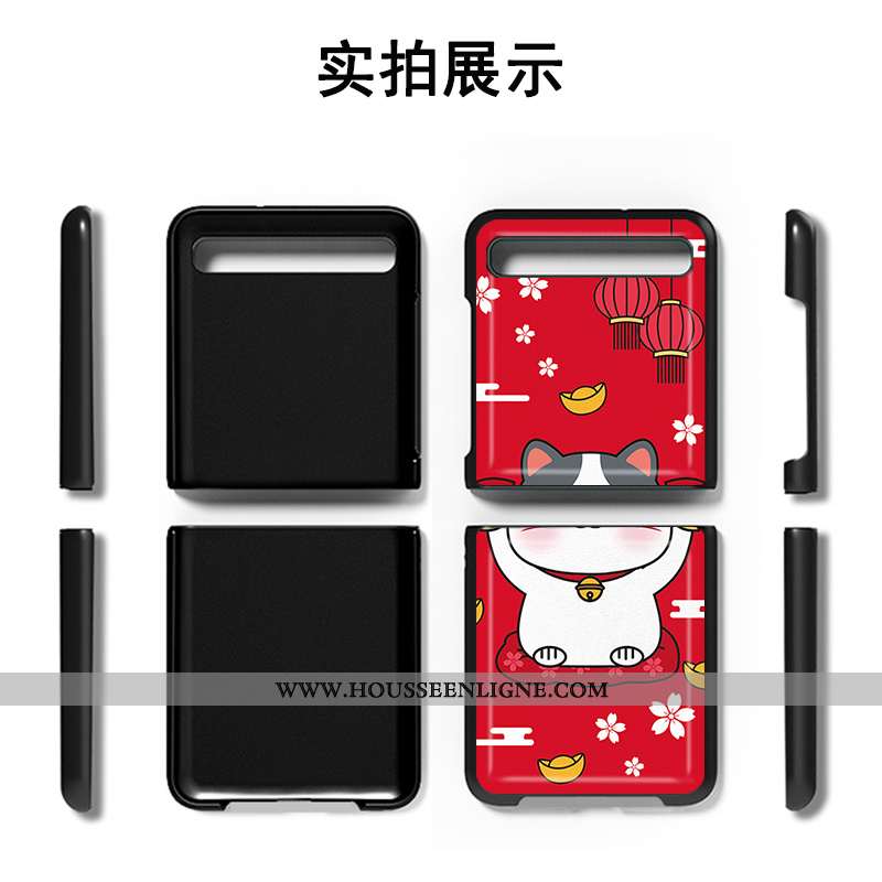 Étui Samsung Z Flip Protection Ornements Suspendus Personnalisé Téléphone Portable Cuir Coque Rouge