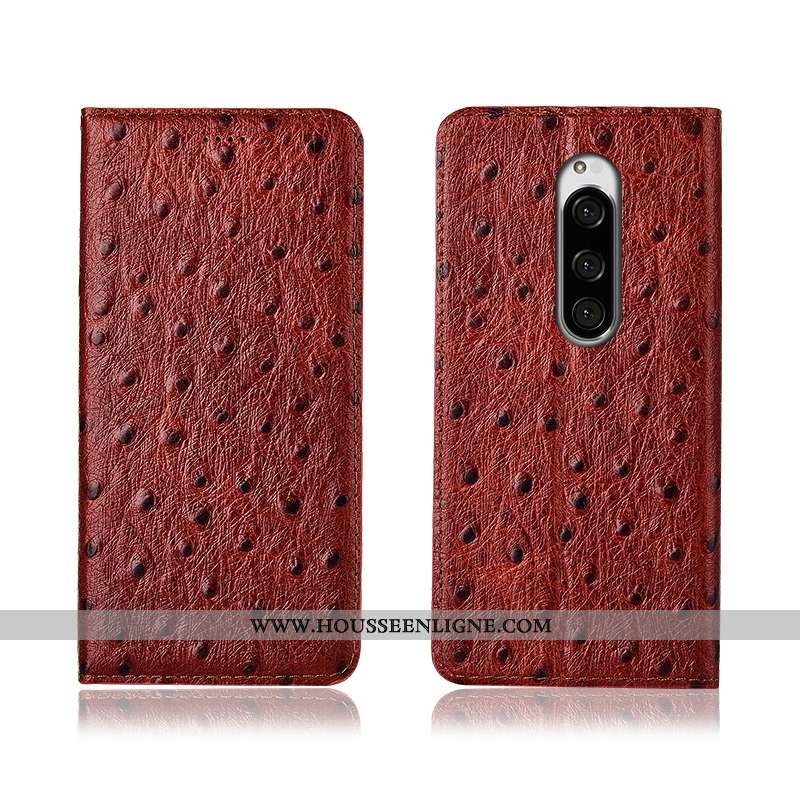 Étui Sony Xperia 1 Délavé En Daim Cuir Véritable Clamshell Protection Silicone Cuir Marron