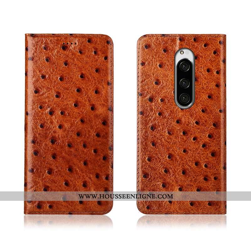 Étui Sony Xperia 1 Délavé En Daim Cuir Véritable Clamshell Protection Silicone Cuir Marron