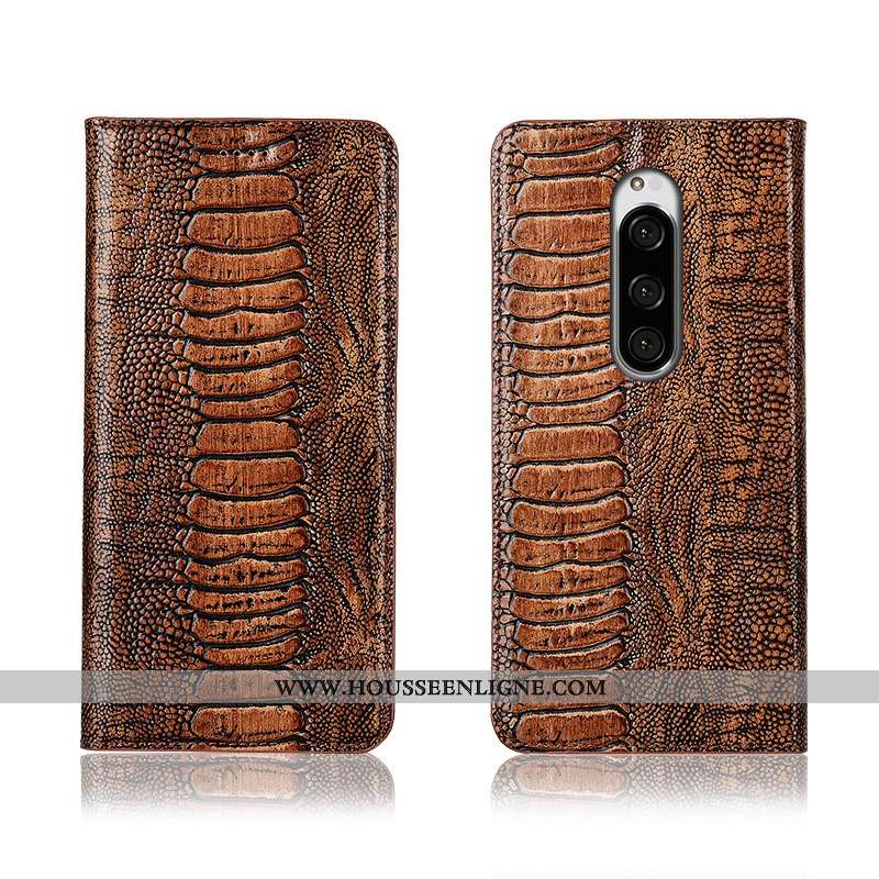 Étui Sony Xperia 1 Délavé En Daim Cuir Véritable Protection Incassable Téléphone Portable Clamshell 