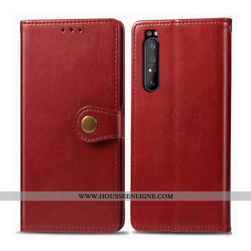 Étui Sony Xperia 1 Ii Cuir Protection Business Ornements Suspendus Rouge Coque