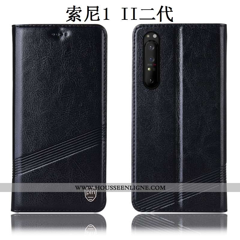 Étui Sony Xperia 1 Ii Cuir Véritable Protection Coque Noir Incassable Téléphone Portable