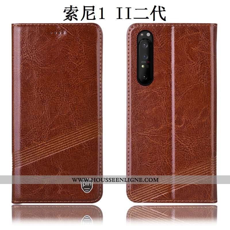 Étui Sony Xperia 1 Ii Cuir Véritable Protection Coque Noir Incassable Téléphone Portable