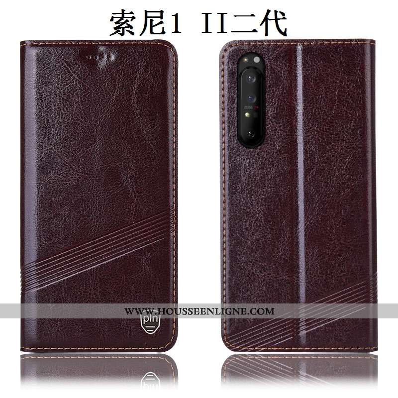 Étui Sony Xperia 1 Ii Cuir Véritable Protection Coque Noir Incassable Téléphone Portable