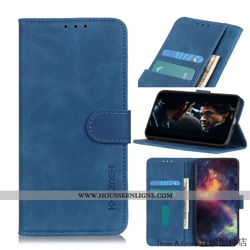 Étui Sony Xperia 1 Ii Délavé En Daim Vintage Téléphone Portable Housse Cuir Bleu