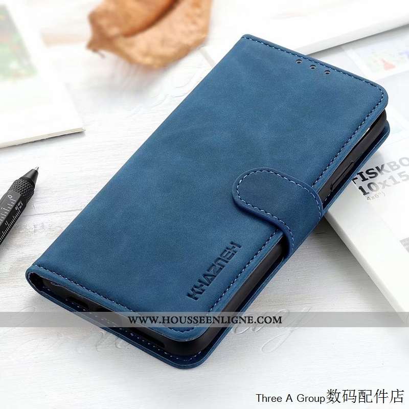 Étui Sony Xperia 1 Ii Délavé En Daim Vintage Téléphone Portable Housse Cuir Bleu