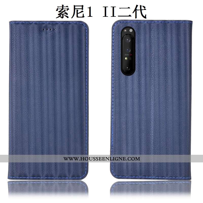 Étui Sony Xperia 1 Ii Protection Cuir Véritable Incassable Housse Bleu Dégradé Coque