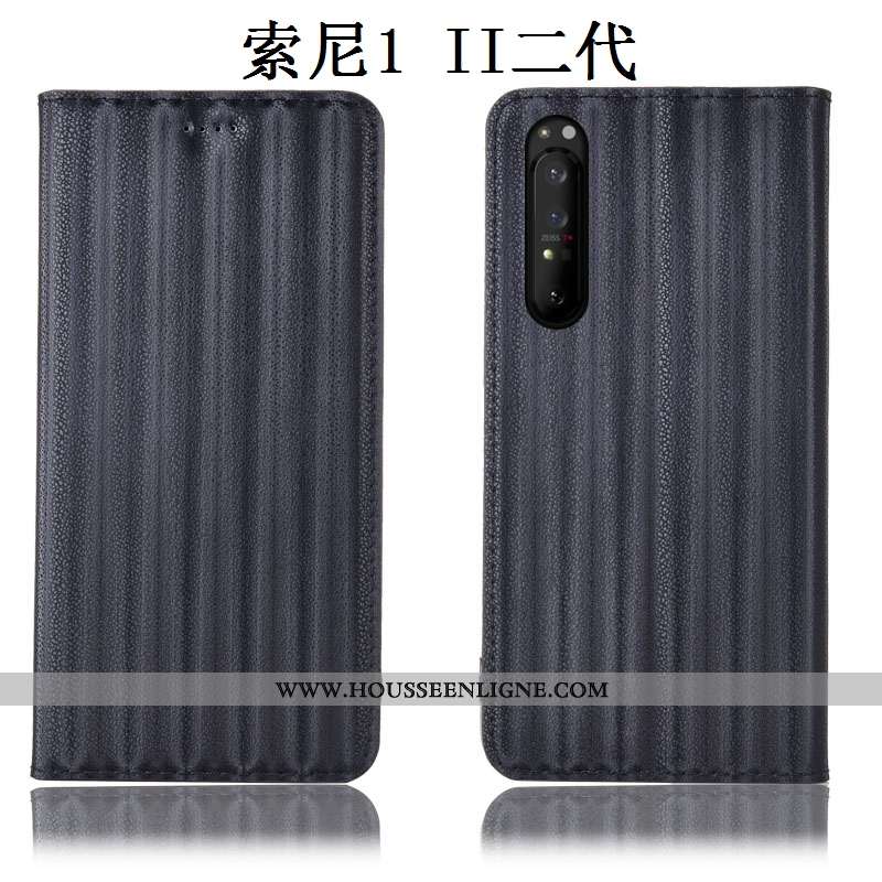 Étui Sony Xperia 1 Ii Protection Cuir Véritable Incassable Housse Bleu Dégradé Coque