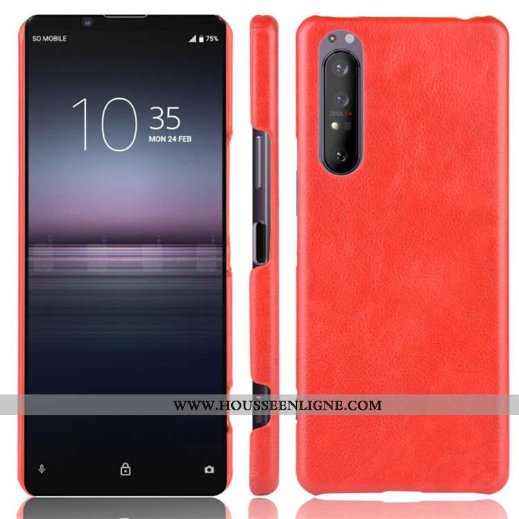 Étui Sony Xperia 1 Ii Tendance Cuir Difficile Modèle Fleurie Protection Litchi Rouge