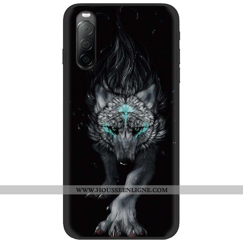 Étui Sony Xperia 10 Ii Délavé En Daim Créatif Noir Téléphone Portable Fluide Doux Pu Dessin Animé Ro
