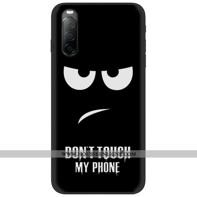 Étui Sony Xperia 10 Ii Délavé En Daim Créatif Noir Téléphone Portable Fluide Doux Pu Dessin Animé Ro