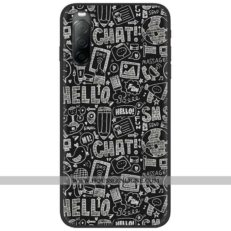 Étui Sony Xperia 10 Ii Délavé En Daim Créatif Noir Téléphone Portable Fluide Doux Pu Dessin Animé Ro