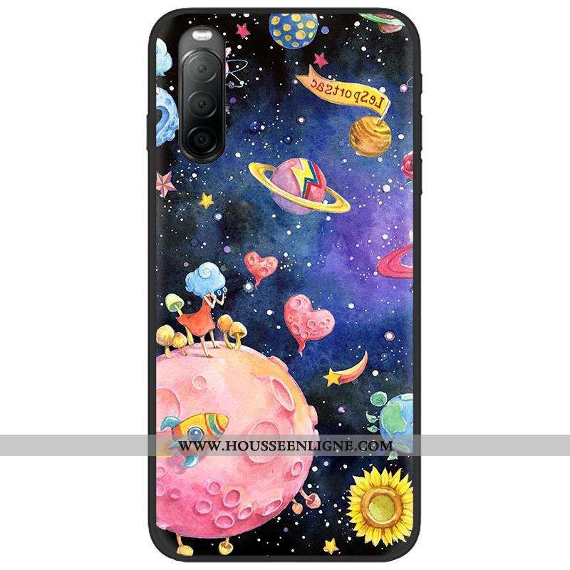 Étui Sony Xperia 10 Ii Délavé En Daim Créatif Noir Téléphone Portable Fluide Doux Pu Dessin Animé Ro